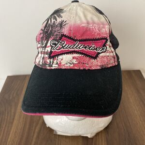 Budweiser Womens Pink Aloha Mesh Snapback Hat Cap Official Hawaiian Palm Tree